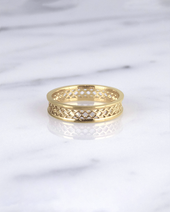 Entyché-Arae. Exquisite gold ring with intricate detailing. 14k Gold. Women's Jewelry.