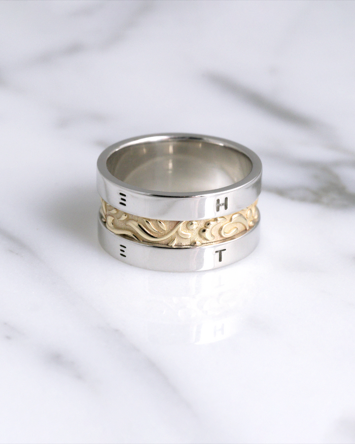Intricate Filigree Motif Ring - Yellow and White Gold