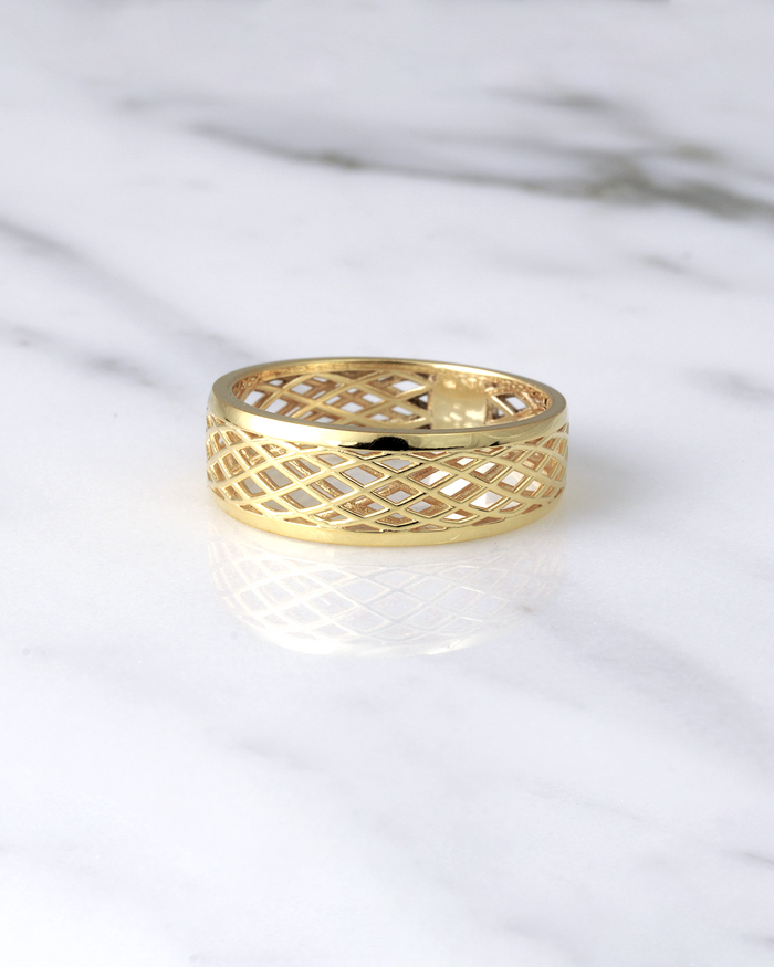 14k Yellow Gold Ring - Two Continuous Lace Patterns