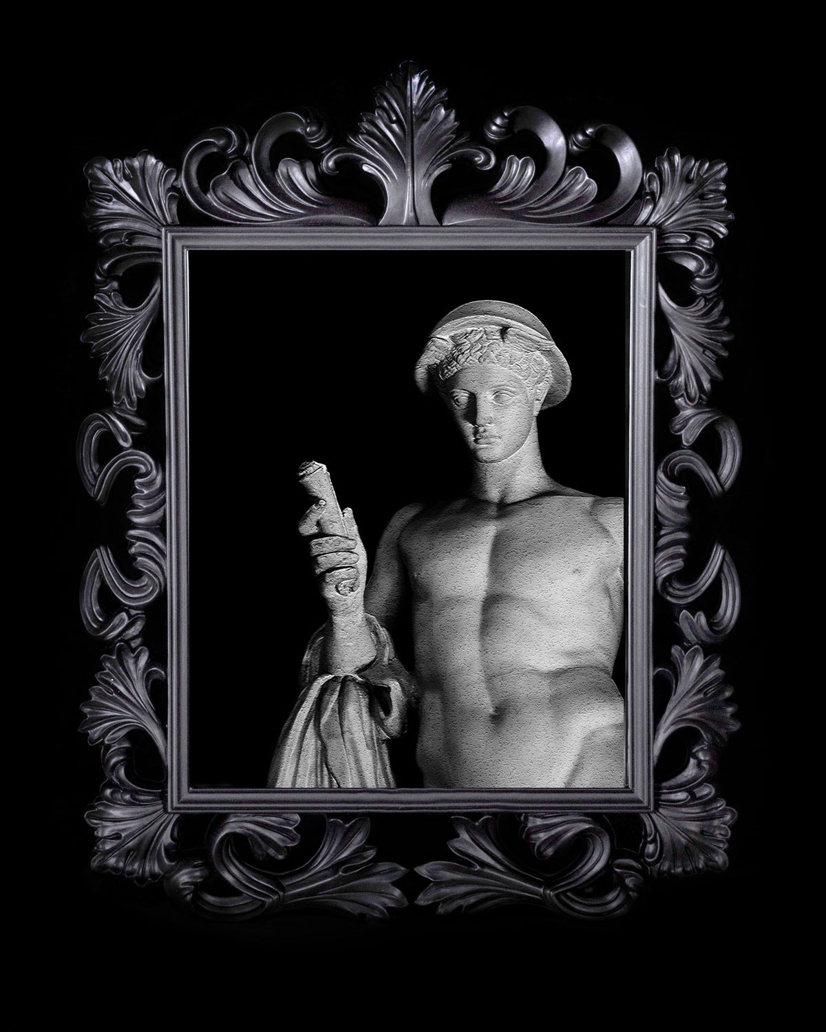 Hermes shipping artwork, framed photograph of statue